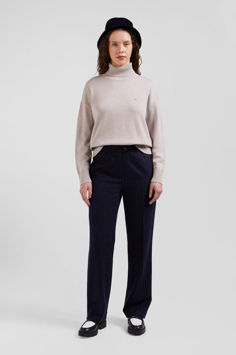 Relaxed beige wool and cotton turtleneck jumper - Image 1