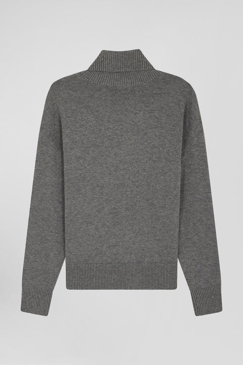 Relaxed anthracite grey wool and cotton turtleneck jumper - Image 2