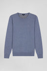 Regular light blue wool and cotton crew neck jumper