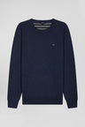 Pull col rond en laine et coton bleu foncé coupe Regular