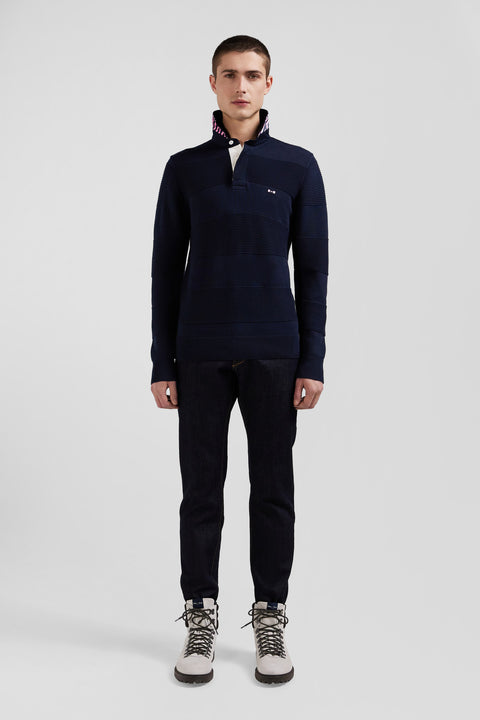 Regular navy blue cotton polo neck jumper - Image 1