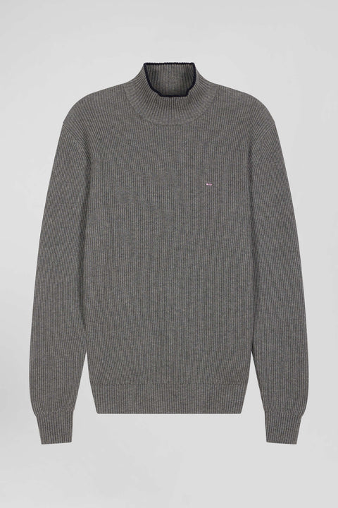 Regular grey wool and cotton high-neck jumper - Image 2