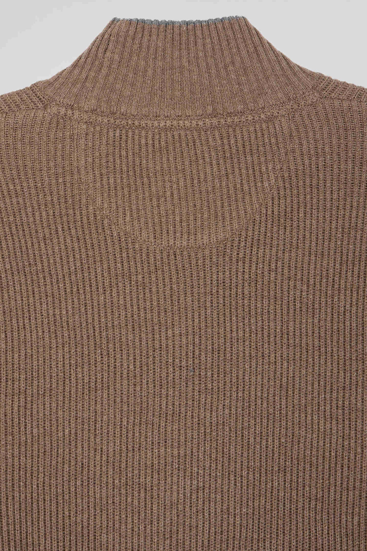 Pull col cheminée en laine et coton marron coupe Regular