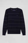 Regular navy striped cotton and cashmere crew neck jumper