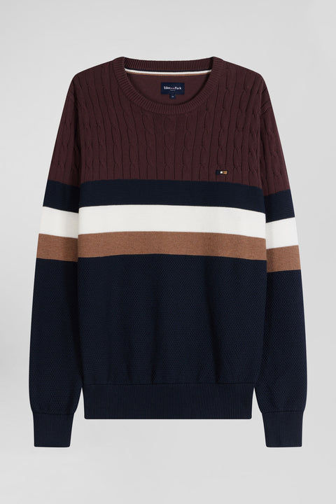 Regular burgundy fancy knit cotton crew neck jumper - Image 2