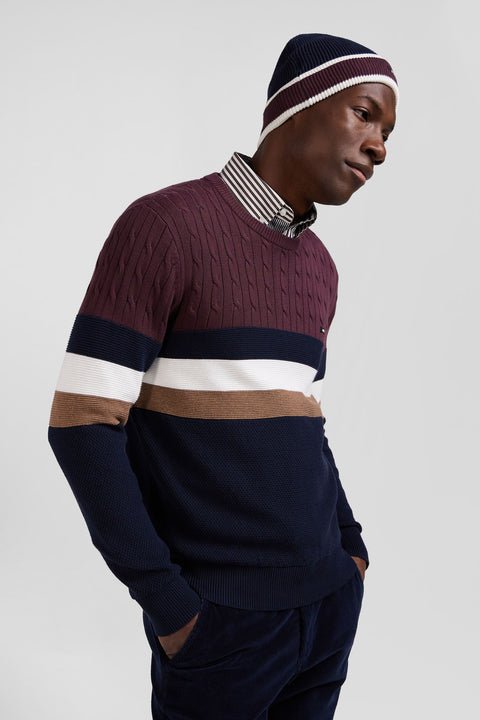 Regular burgundy fancy knit cotton crew neck jumper - Image 3