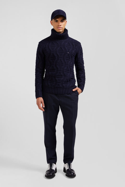 Regular navy blue virgin wool and recycled polyamide turtleneck jumper with 3D knitting - Image 1