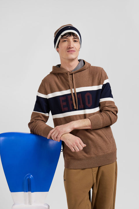 Hooded sweater in jacquard hazelnut cotton EP10 Regular fit - Image 3