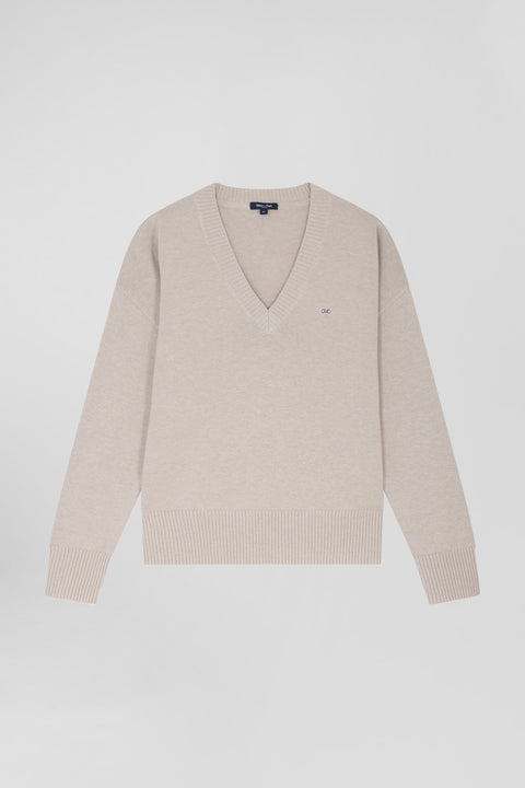 Relax beige wool and cotton V-neck jumper - Image 2