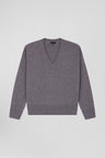 Pull col V en laine et coton gris anthracite coupe Relaxed