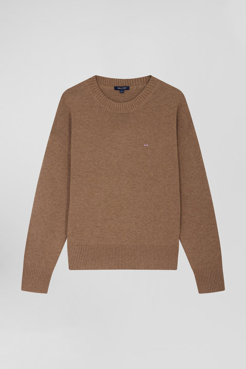 Pull col rond en laine et coton marron coupe Relaxed - Image 2