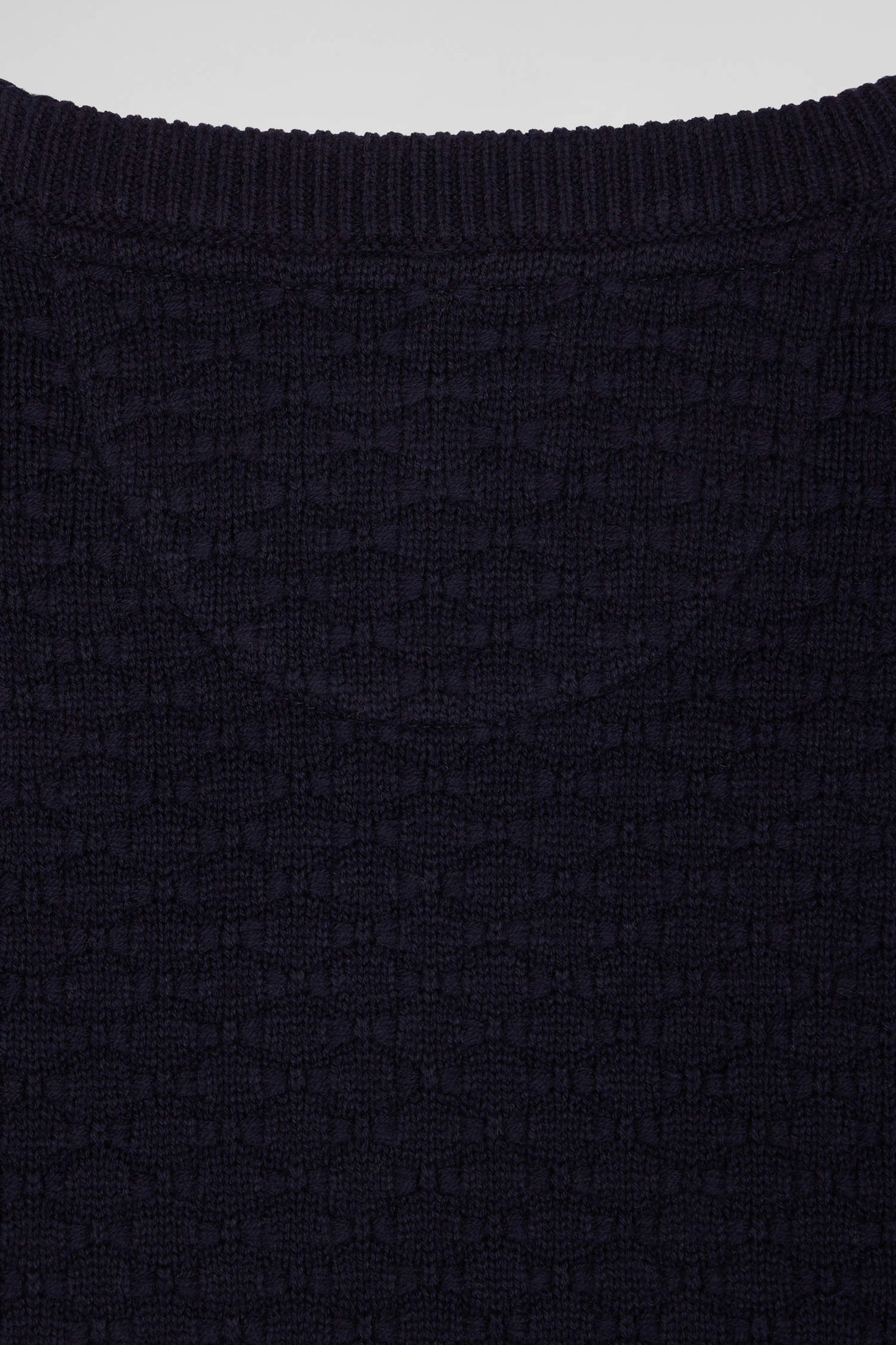 Pull col rond en laine et coton bleu marine coupe Regular effet micro nœud papillon