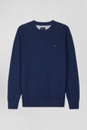 Pull col rond uni en coton bleu foncé coupe Regular