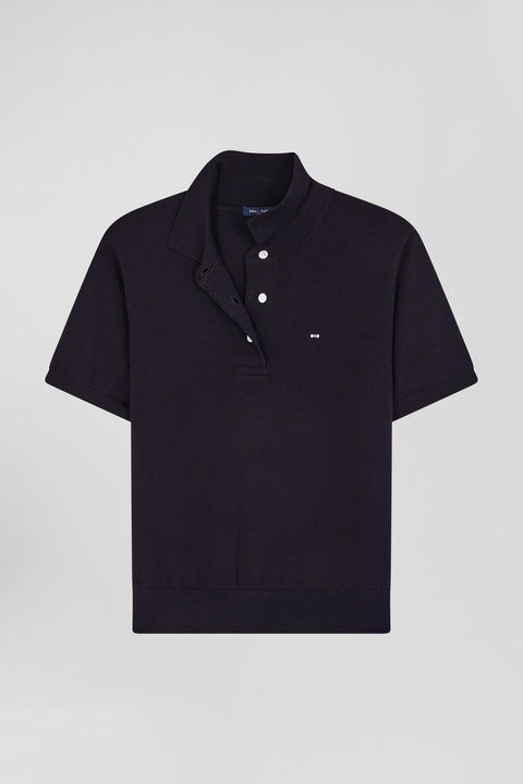 Pull manches courtes à col polo en laine bleu marine coupe Regular - Image 2
