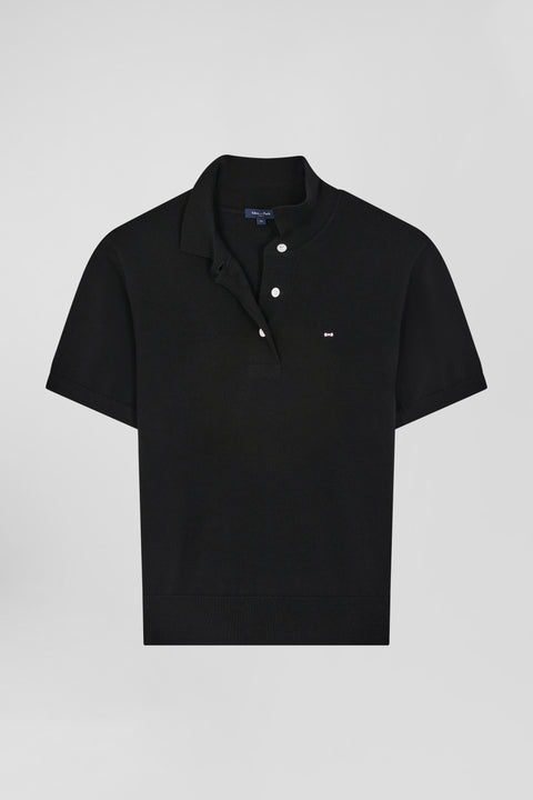 Pull manches courtes à col polo en laine noir coupe Regular - Image 2