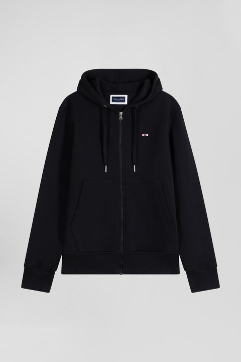 Sweatshirt zippé à capuche en molleton coton noir coupe Regular - Image 2
