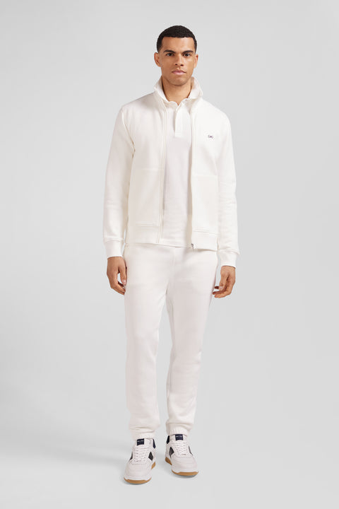 Regular ecru zipped brushed cotton fleece sweatshirt with high top collar - Image 1