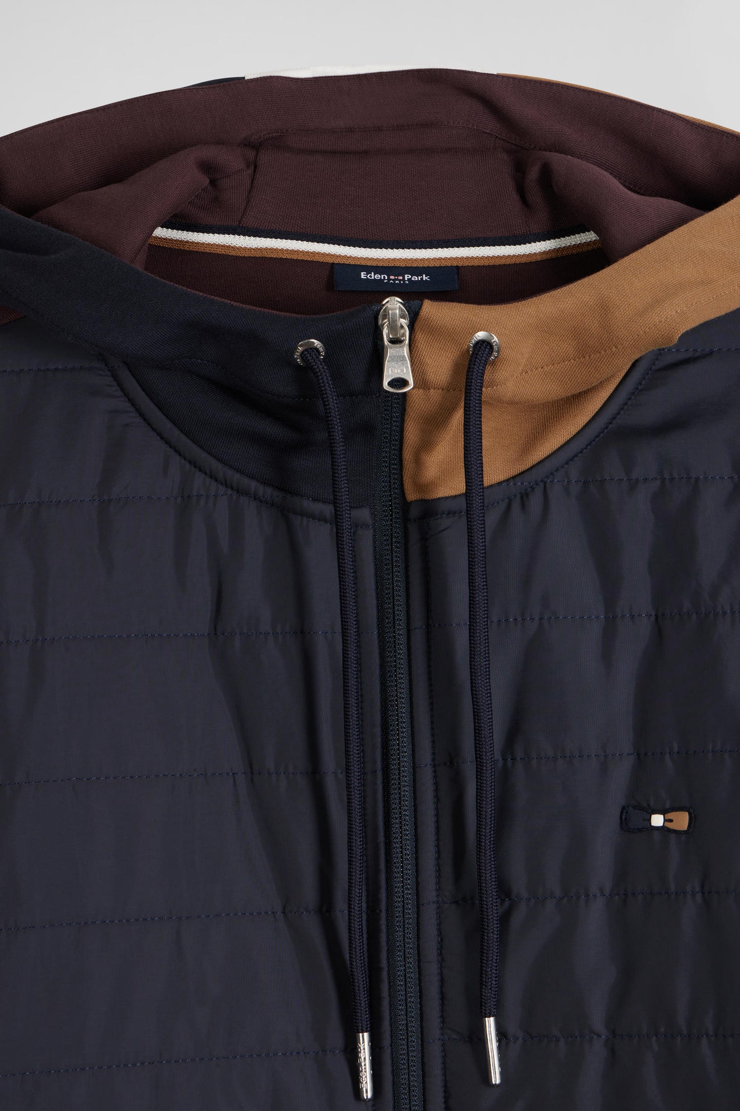 Regular burgundy zipped bi-material sweatshirt with padded front