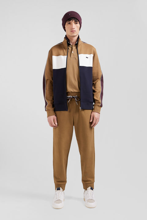 Sweatshirt zippé colorblock en coton mélangé noisette coupe Regular - Image 1