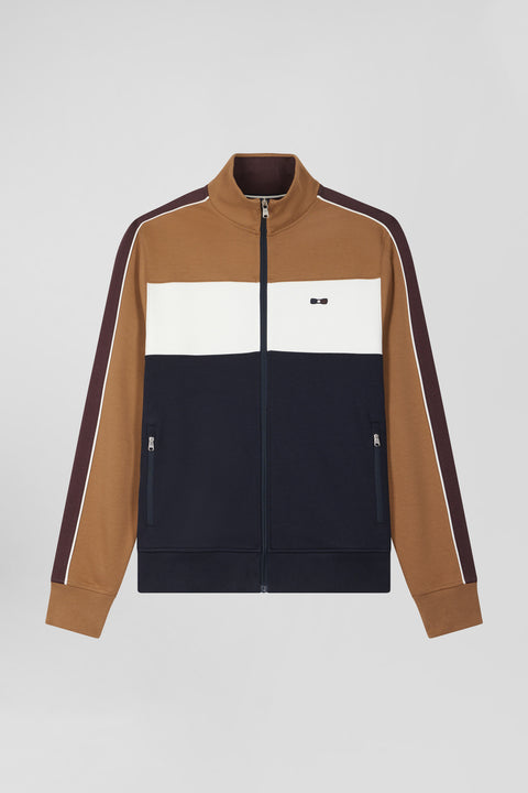 Sweatshirt zippé colorblock en coton mélangé noisette coupe Regular - Image 2