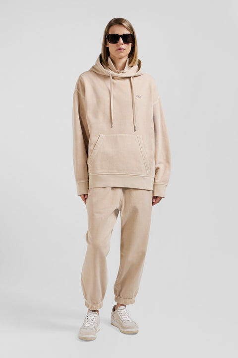 Oversize beige unisex dyed cotton fleece hoodie - Image 2