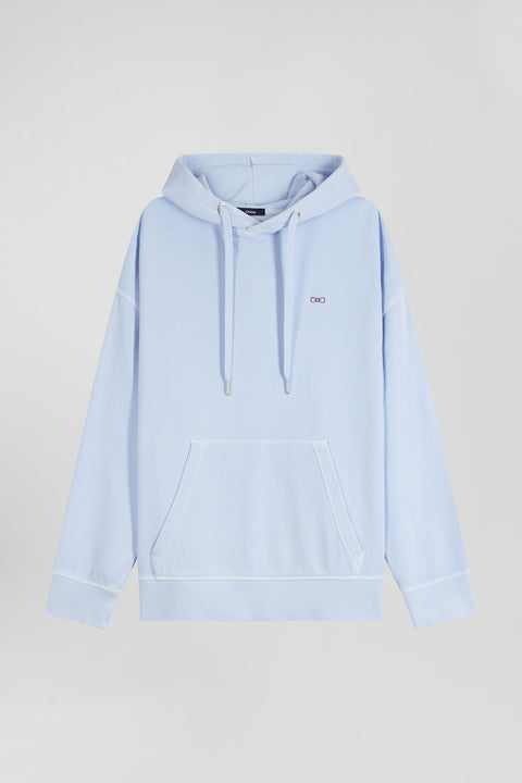 Oversize sky blue unisex dyed cotton fleece hoodie - Image 3