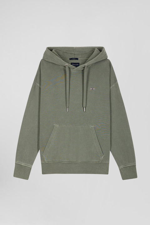 Oversize khaki unisex dyed cotton fleece hoodie - Image 3