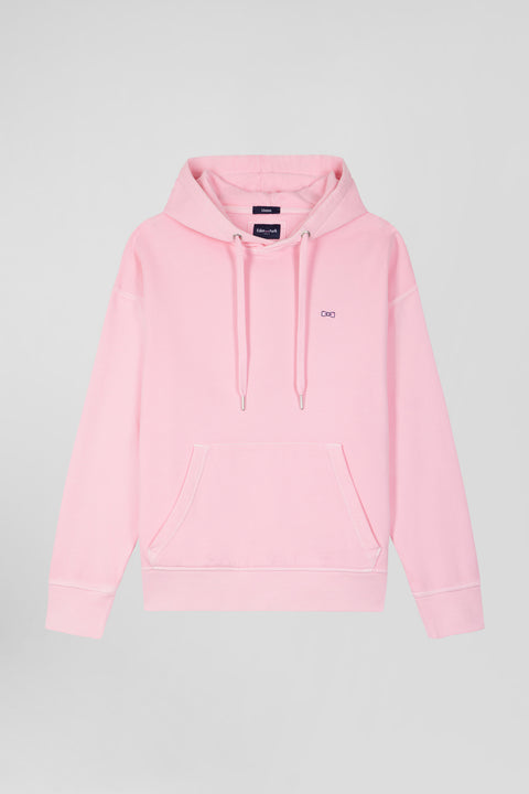 Oversize pink unisex dyed cotton fleece hoodie - Image 3