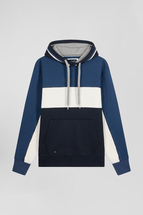 Sweatshirt à capuche tricolore en coton bleu foncé coupe Relaxed - Image 2