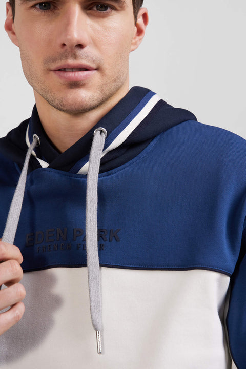 Sweatshirt à capuche tricolore en coton bleu foncé coupe Relaxed - Image 3