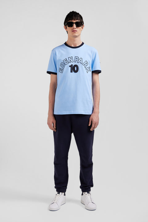 Relaxed sky blue bicolor short-sleeved cotton T-shirt with Eden Park 10 print - Image 1