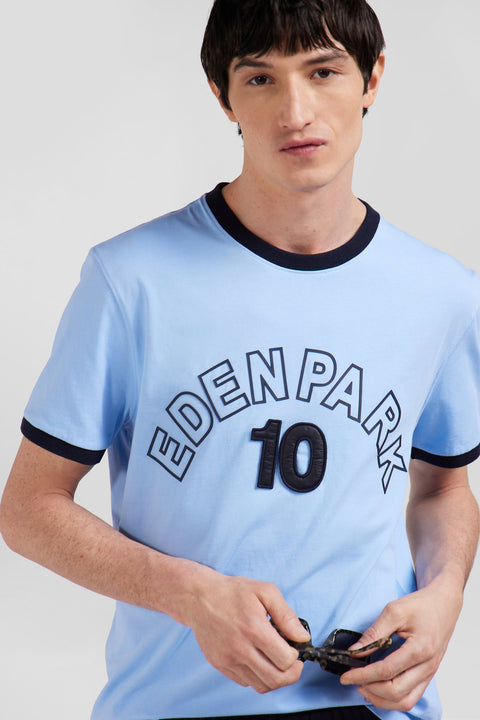 Relaxed sky blue bicolor short-sleeved cotton T-shirt with Eden Park 10 print - Image 3