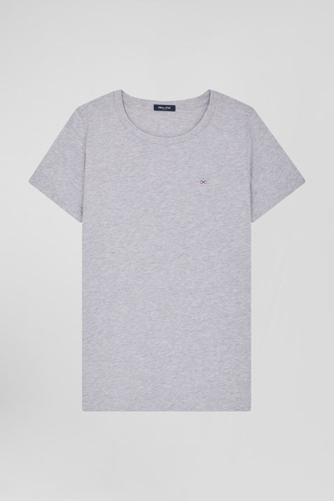 T-shirt femme manches courtes en coton gris coupe Regular - Image 1