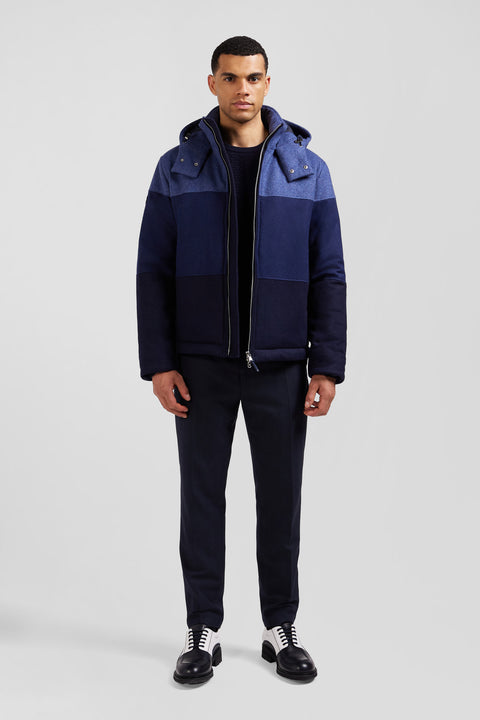 Blouson zippé à capuche en jersey de laine bleu marine - Image 1