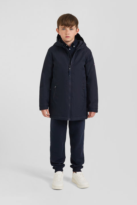 Parka enfant longue bleu marine à capuche - Image 1