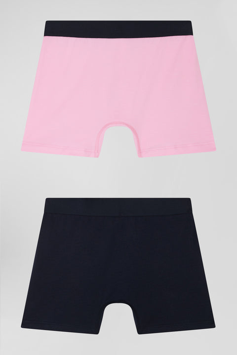 Set of 2 navy blue and pink stretch cotton boxers - Image 2