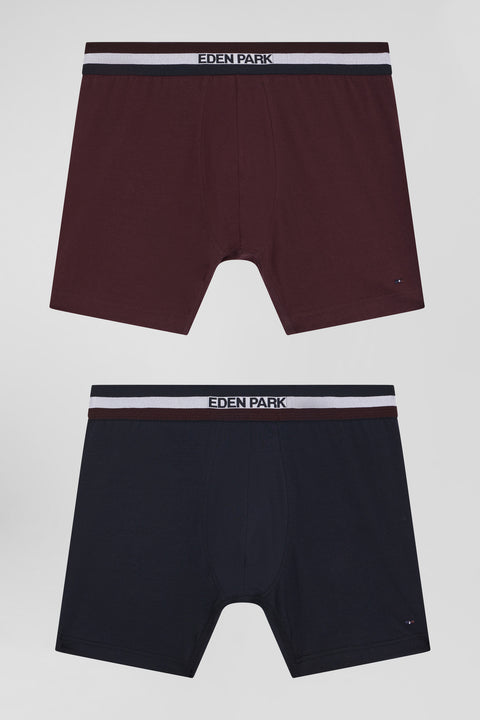 Set of 2 burgundy stretch cotton boxers with tricolor waistband - Image 1