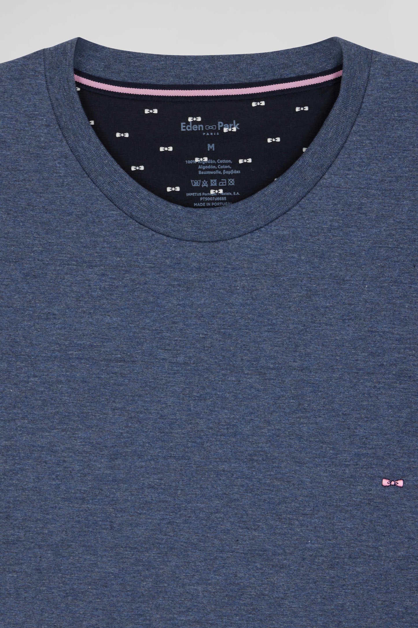 Dark blue long cotton pajamas with bow tie micro pattern trousers