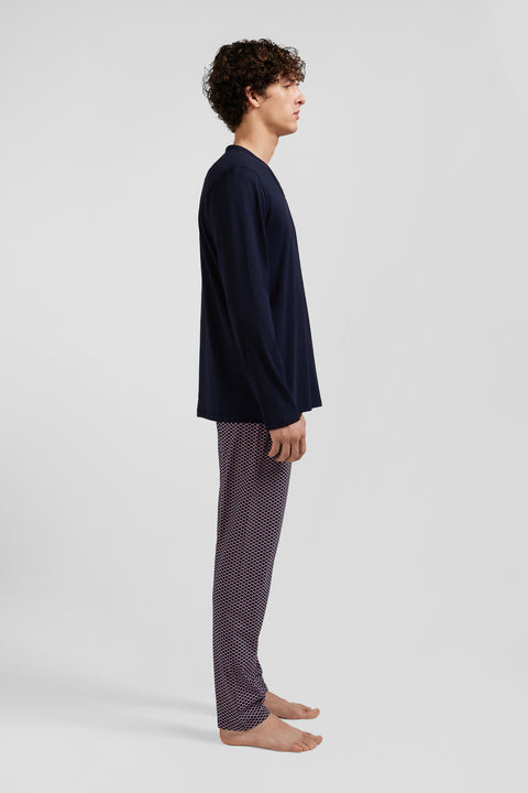 Pink long cotton pajamas with bow tie micro pattern trousers - Image 3