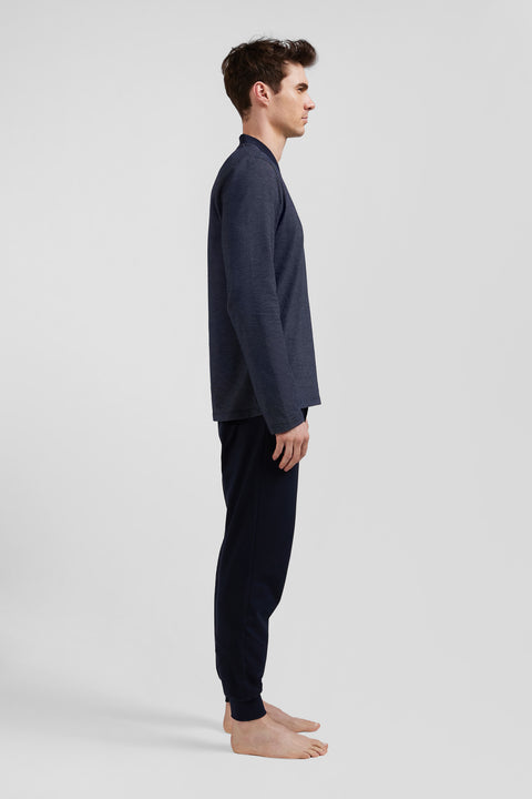 Pyjama long en coton mélangé bleu marine - Image 3