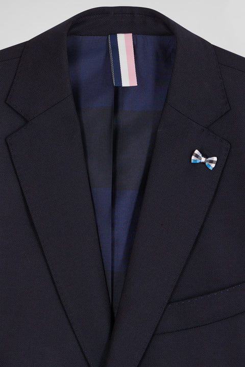 Navy blue wool blazer with striped lining Modern fit - Image 3
