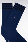 Chaussettes en coton stretch mélangée bleues à bordures rayées