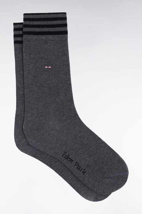 Chaussettes en coton stretch mélangée grises à bordures rayées - Image 1