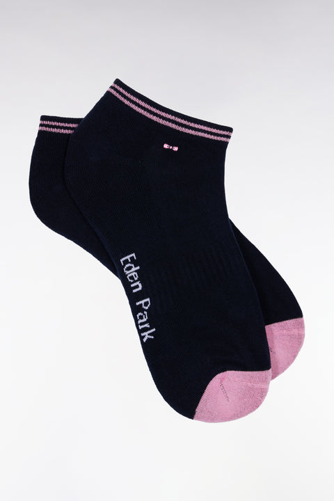 Chaussettes basses en coton stretch mélangé marine bordure rayée - Image 2