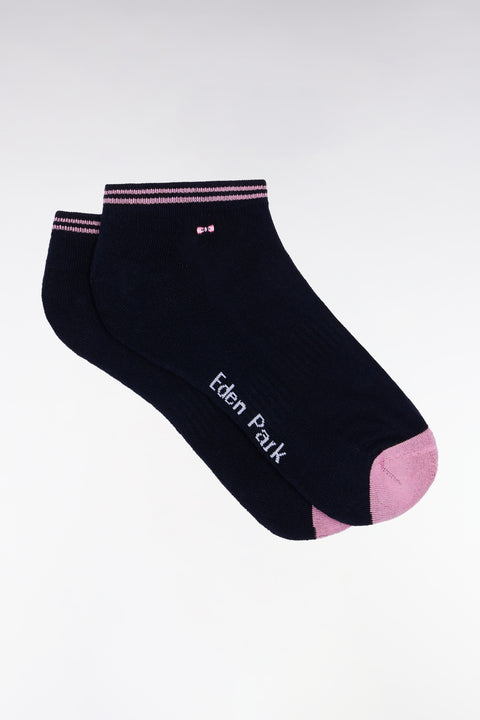 Chaussettes basses en coton stretch mélangé marine bordure rayée - Image 1