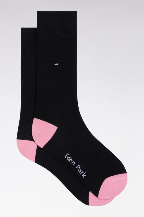 Chaussettes en coton stretch mélangé noires à renforts roses - Image 1