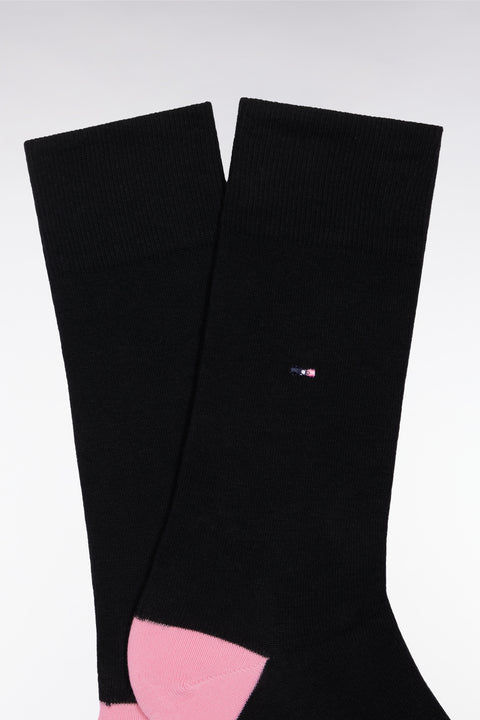 Chaussettes en coton stretch mélangé noires à renforts roses - Image 2