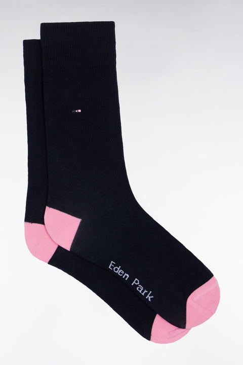 Navy cotton blend socks with pink reinforcements - Image 1