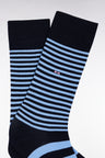 Chaussettes rayées en coton mélangé marine et bleues