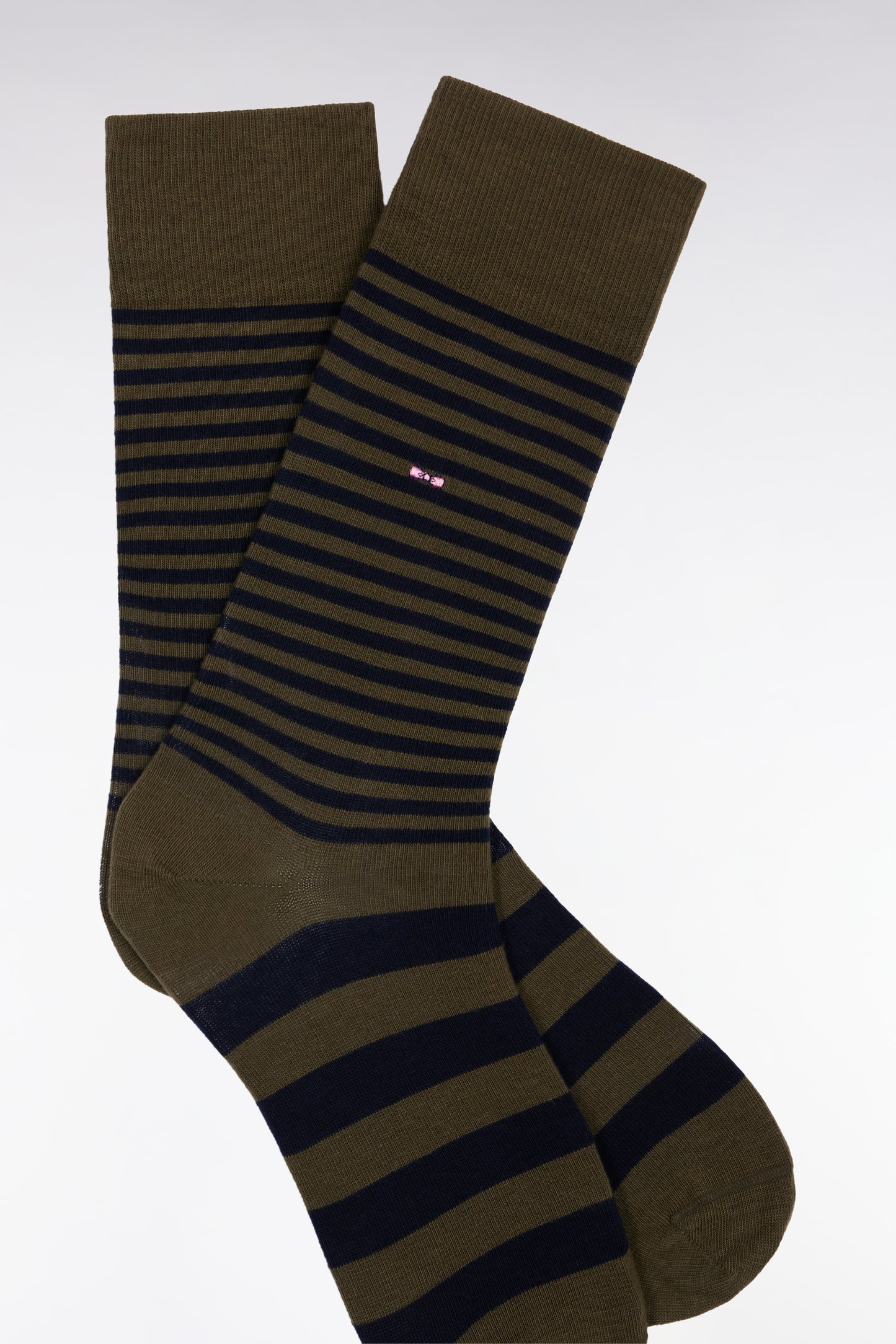 Striped khaki cotton blend socks